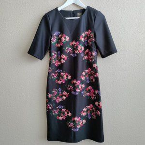 Black Floral Print Retro Shift Dress Size 4